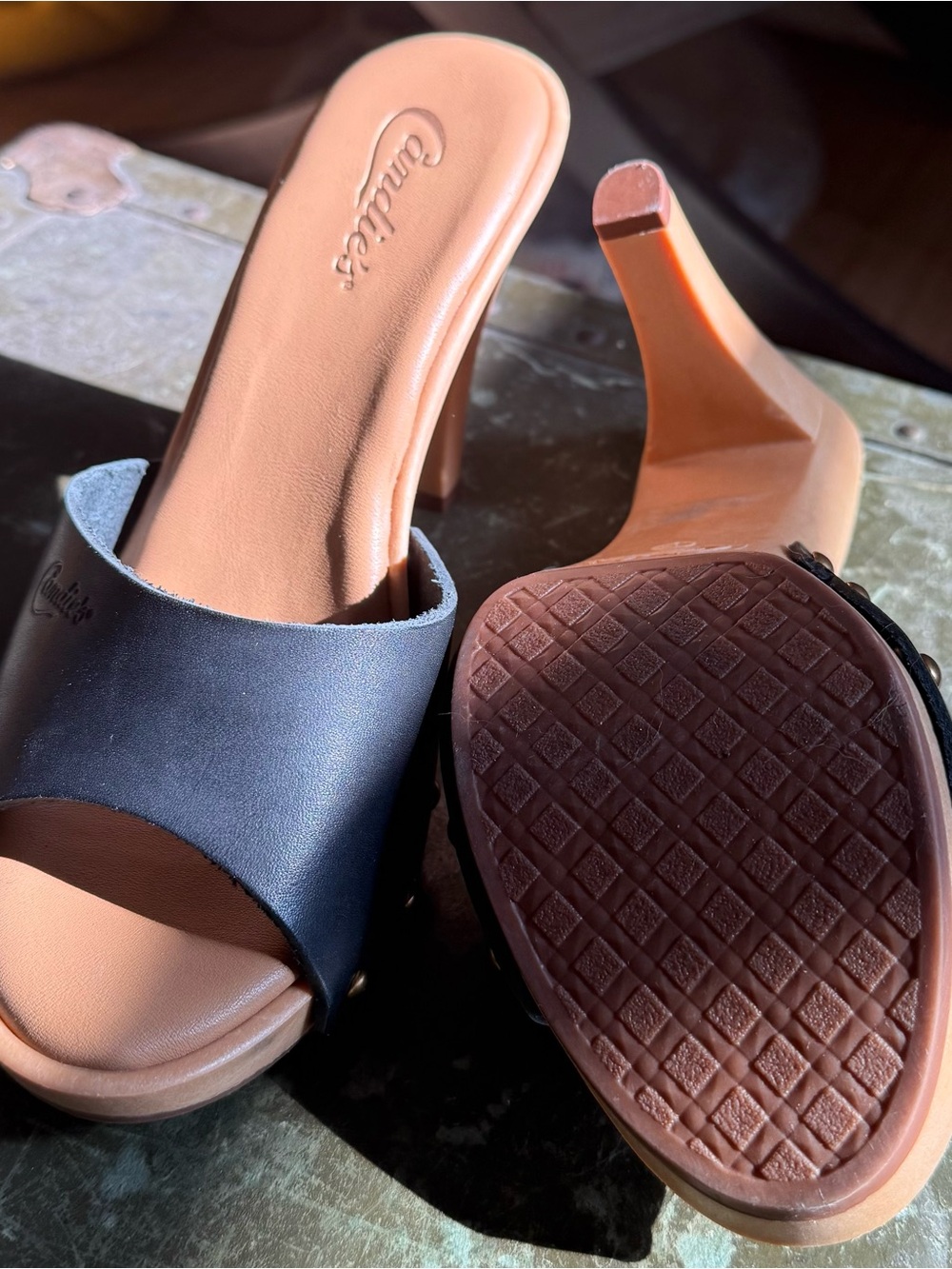 Candie's Black and Tan Open-Toe High Heel Mules